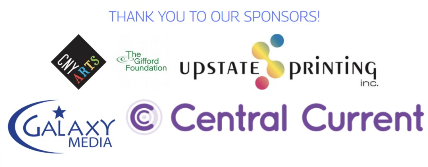 2023 Syracuse Bakers Expo sponsors including CNY Arts, The Gifford Foundation, Upstate Printing, Galaxy Media, and Central Current.
